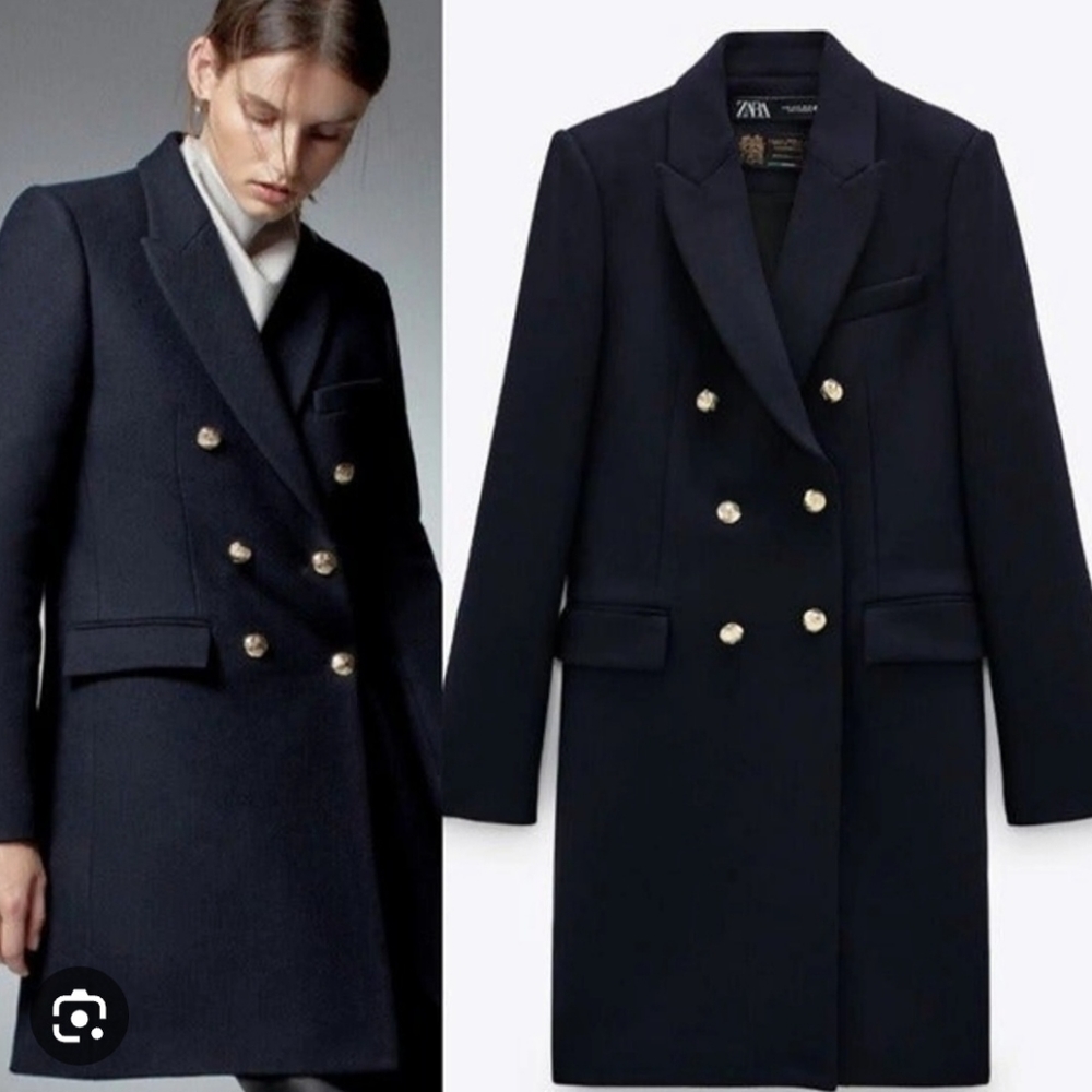 Zara Manteco Wool Black Coat Size S (rare)